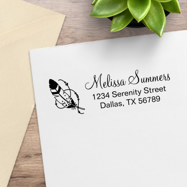 Tampons Encreurs Perles de plume Tribal Boho Amulet Adresse (Créateur téléchargé)