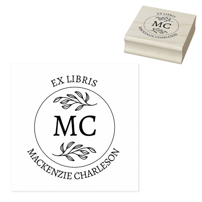 Tampons Encreurs Personalized Ex Libris Monogram Book (Botanical Leaf classical monogram initial personalized Ex Libris from the library of rubber stamp)