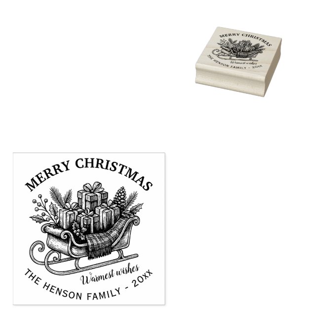 Tampons Encreurs Personalized Vintage Christmas Sleigh with Gifts (Tamponné)
