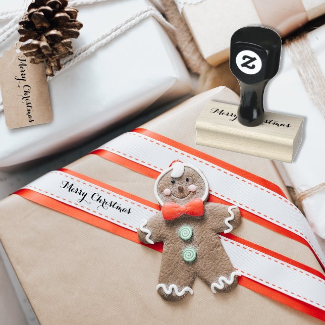 Tampons Encreurs Personnalisé Joyeux Noël Salutations de Noël Éléga (Custom Merry Christmas Holiday Greetings Elegant Rubber Stamp)