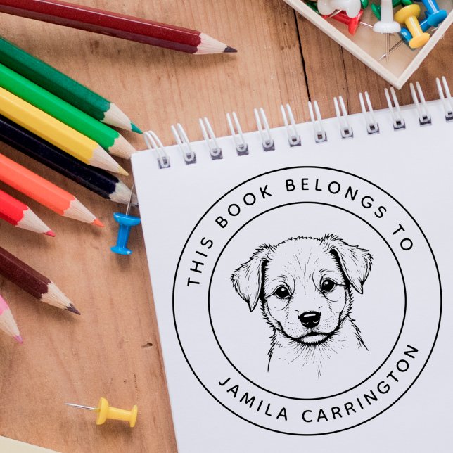 Tampons Encreurs Personnalisé Mignonne Chiot Ce Livre Appartient Au (Créateur téléchargé)