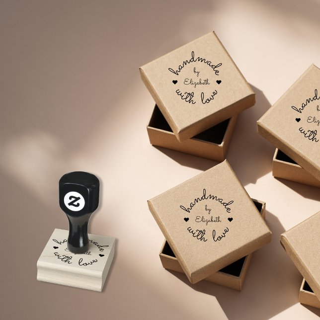 Tampons Encreurs Personnalisée à la main avec amour Petite entrepri (Personalized Handmade with Love Small Business Rubber Stamp)