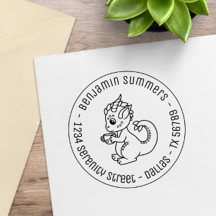 Tampons Encreurs Petit Dragon mignon tenant une adresse ronde de Co