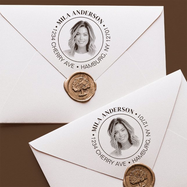 Tampons Encreurs Photo personnalisé, nom et adresse de retour en bo (Créateur téléchargé)