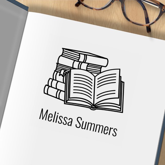 Tampons Encreurs Pile de livres et livre ouvert - Plaque de livres (Créateur téléchargé)