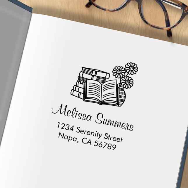 Tampons Encreurs Pile de livres, Livre ouvert, Adresse de fleurs (Créateur téléchargé)