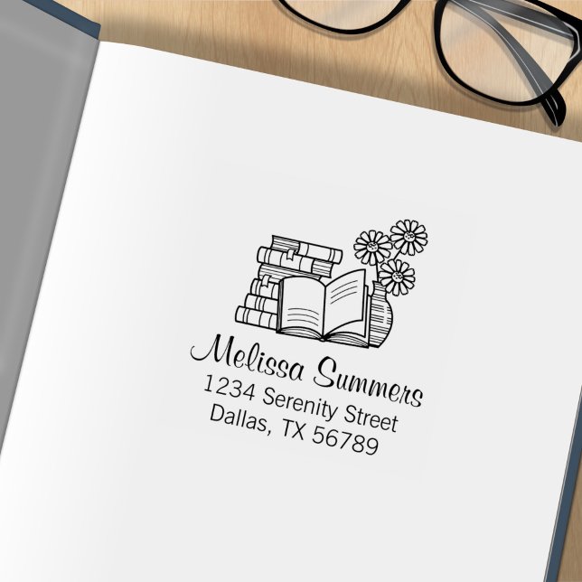 Tampons Encreurs Pile de livres, Livre ouvert, Adresse de fleurs (Créateur téléchargé)