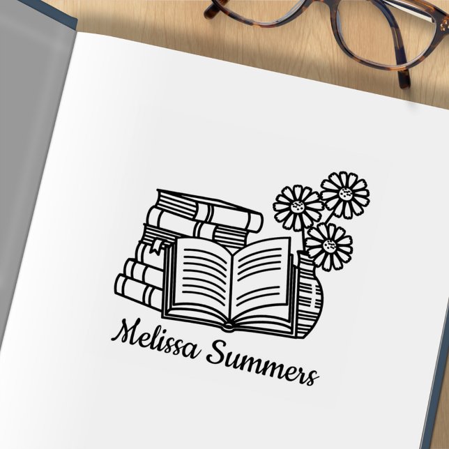 Tampons Encreurs Pile de livres, Livre ouvert, Plaque de fleurs (Créateur téléchargé)