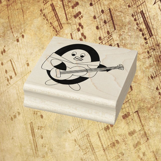 Tampons Encreurs Pingouin Jouer de la guitare mignonne (A cute stamp of a penguin playing guitar.)