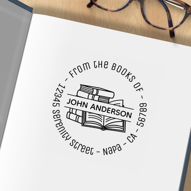 Tampons Encreurs Plaque d'adresse ronde de la pile de livres 2 (Créateur téléchargé)