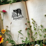 Tampons Encreurs Plate-forme Floral Ex Libris, Livre de chat Vintag<br><div class="desc">Ce timbre en caoutchouc floral "Ex Libris" présente un chat vintage au-dessus d'un livre portant un nom personnalisé.</div>