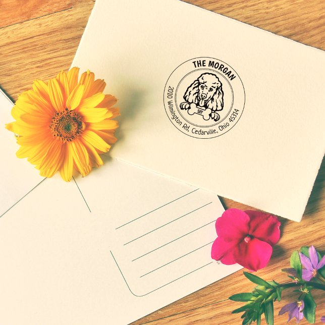 Tampons Encreurs Poodle Chien Retour Adresse Famille (Créateur téléchargé)