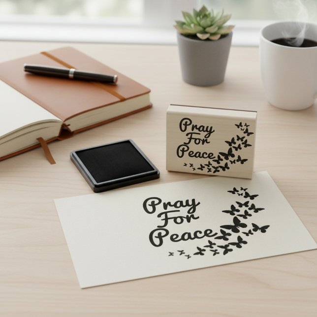 Tampons Encreurs Priez Pour La Paix Papillons Timbre En Caoutchouc (Pray For Peace Butterflies Rubber Stamp)