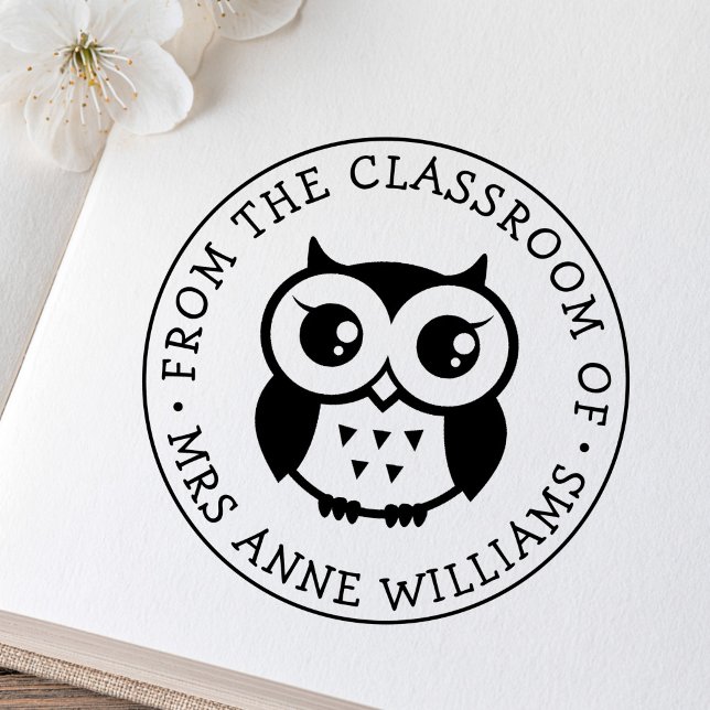 Tampons Encreurs Professeur de la salle de classe de la bibliothèqu (Teacher from the classroom of owl book library rubber stamp)