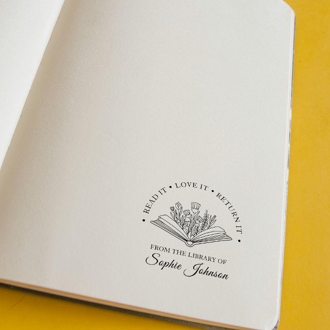 Tampons Encreurs Professeur Lover du livre de fleurs personnalisé (Custom Name Flower Book Lover Teacher Rubber Stamp)