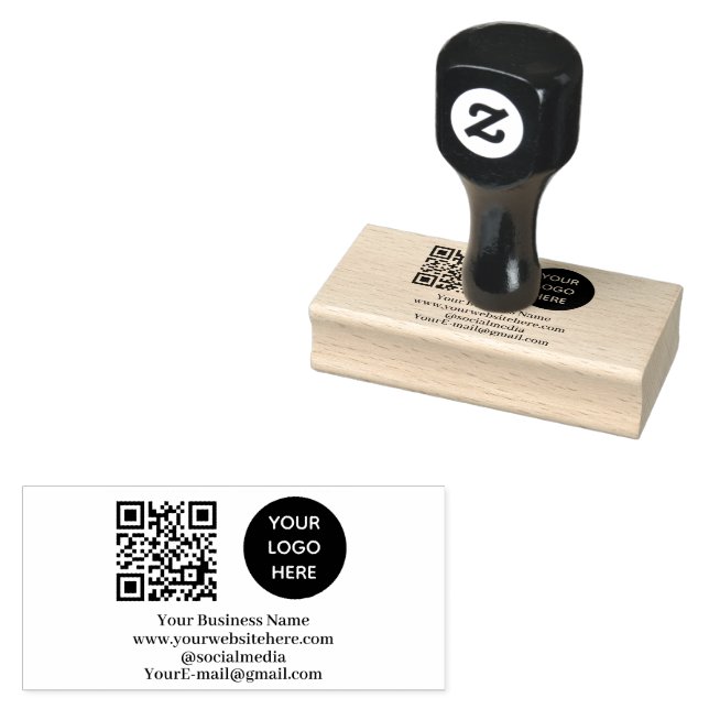 Tampons Encreurs QR Code Business Logo Professionnel Moderne Noir (Tamponné)
