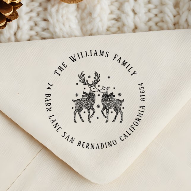 Tampons Encreurs Reindeer Couple Scarts & Snow Name Adresse de reto (Créateur téléchargé)