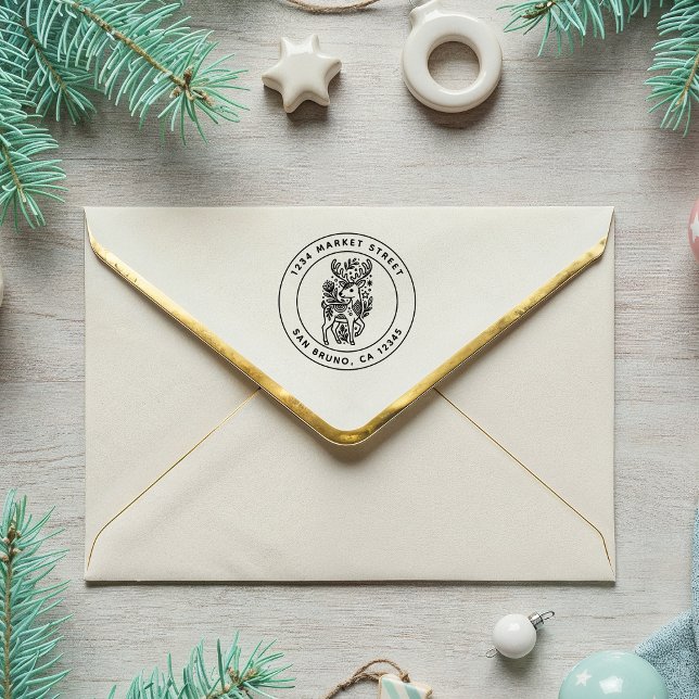 Tampons Encreurs Rennes à motifs floraux de Noël Adresse de retour (Créateur téléchargé)