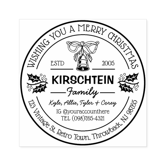 Tampons Encreurs Retour Adresse Famille de Noël Bell Holly Berries (Impression)