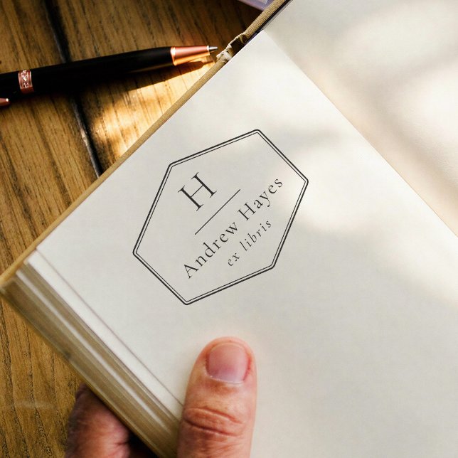 Tampons Encreurs Retro Frame Modern Monogram Ex Libris Book (Créateur téléchargé)