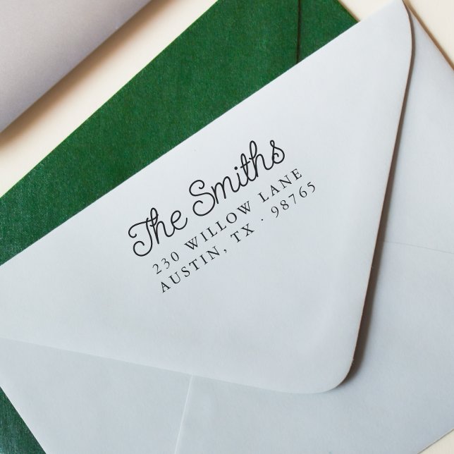 Tampons Encreurs Retro Script Calligraphie Famille Adresse de retou (Rubber Stamp Mock-up)