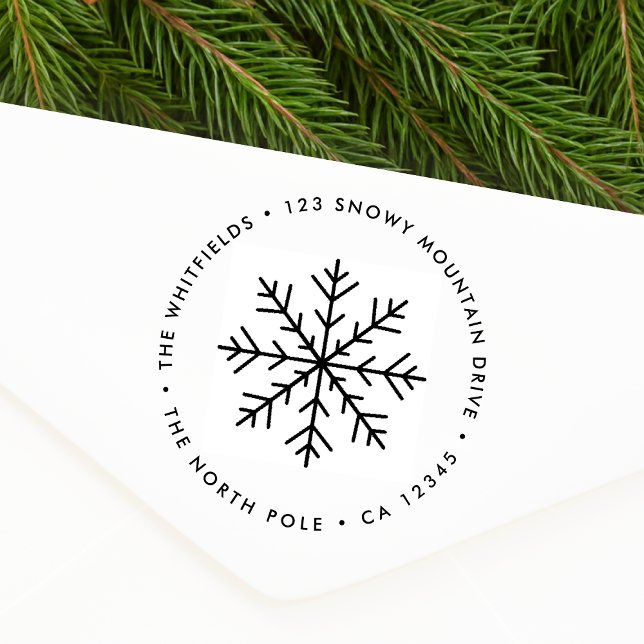 Tampons Encreurs Return Address Rubber Stamp | Christmas Snowflake (Simple Christmas snowflake round return address stamp for holiday cards & seasonal parcel mailing)