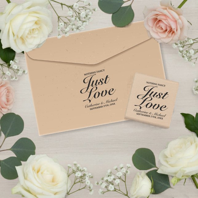 Tampons Encreurs Rien de fantaisie Juste Amour Mariage (Flat lay rustic country wedding stationery with bold typography wedding calligraphy rubber stamp)
