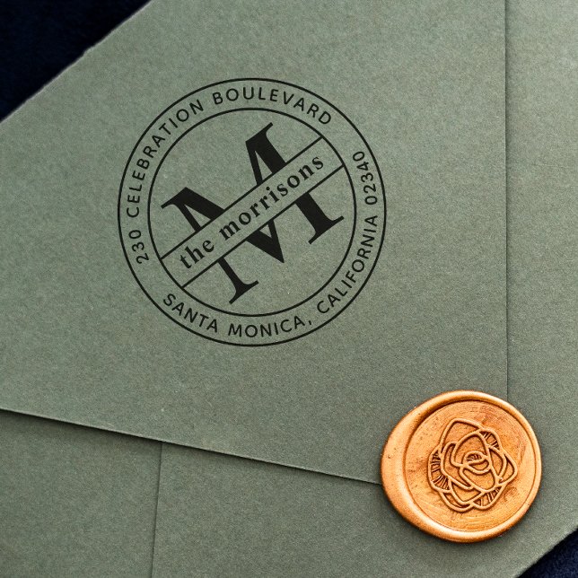 Tampons Encreurs Rond Logo Serif Monogramme & Nom Adresse de retour (Rubber Stamp Mock-up)