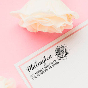 Tampons Encreurs Rose à main Nom de famille Script Adresse de retou