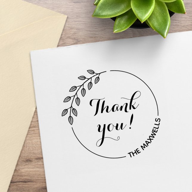 Tampons Encreurs Round Leaves Wreath Thank You Family Name (Créateur téléchargé)