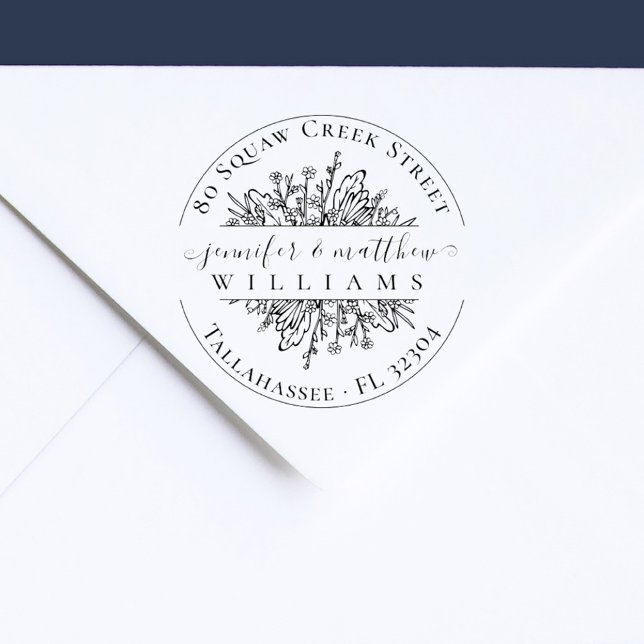 Tampons Encreurs Russe Fleurs sauvages mariés Couple Adresse de ret (elegant wildflowers married couple wedding return address)