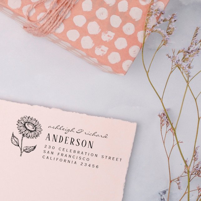 Tampons Encreurs Rustic Country Sunflower Noms et adresse de retour (Créateur téléchargé)