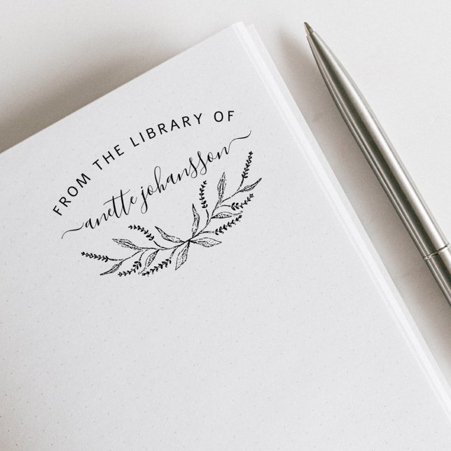Tampons Encreurs Rustic Lavender Livres de bibliothèque personnalis (Rustic Lavender Handwritten Custom Library Books Rubber Stamp)