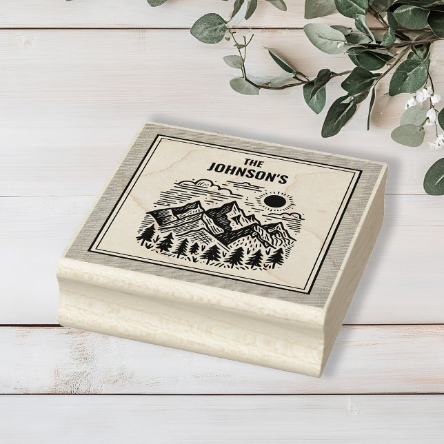 Tampons Encreurs Rustic Modern Mountains Custom (Modern Rustic Mountains Custom Family Name Rubber Stamp)