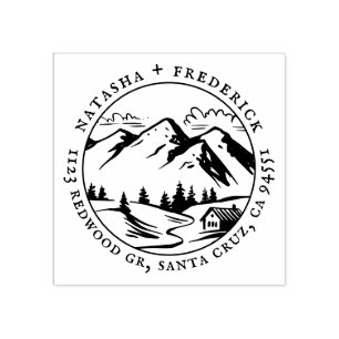 Tampons Encreurs Rustic Mountain Cabine Sketch Couple Adresse de re