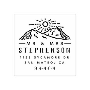Tampons Encreurs Rustic Mountain Sunrise Sketch Couple Adresse d'ac