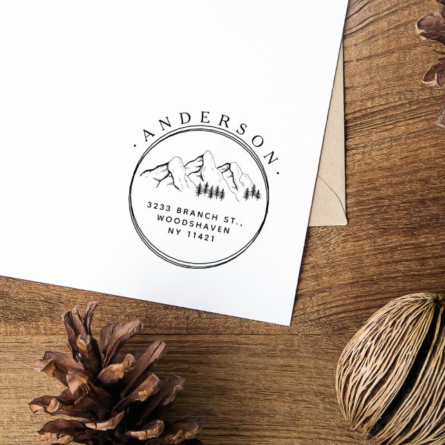 Tampons Encreurs Rustic Mountains Pine Trees Custom Return Address (Créateur téléchargé)