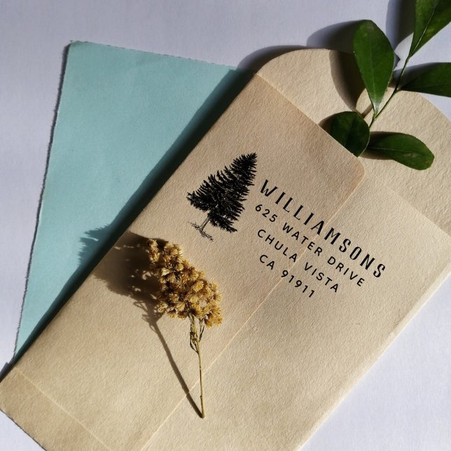 Tampons Encreurs Rustic Pine Tree Family Adresse de retour (Créateur téléchargé)