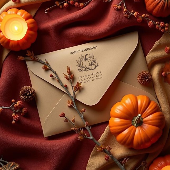 Tampons Encreurs Rustic Pumpkin Harvest Arrangement Fall (Rustic Pumpkin Harvest Arrangement Fall Return Address Rubber Stamps Thanksgiving Design.)