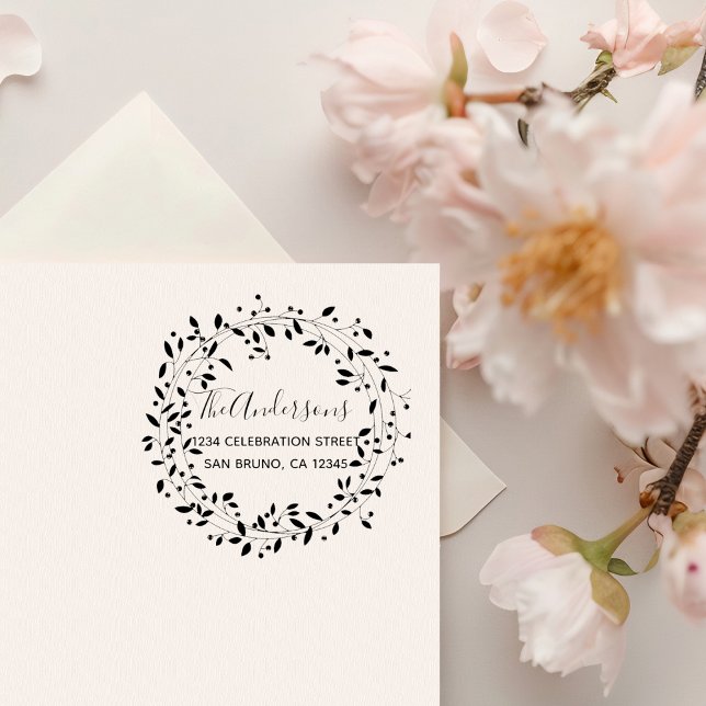 Tampons Encreurs Rustique dessinée à la main Wreath Adresse de reto (Créateur téléchargé)