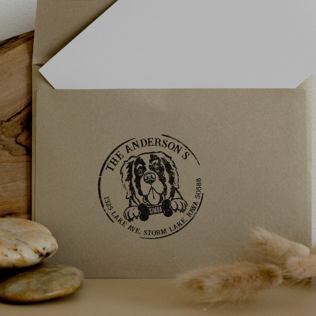 Tampons Encreurs Saint Bernard Dog Adresse de retour de la famille (Créateur téléchargé)