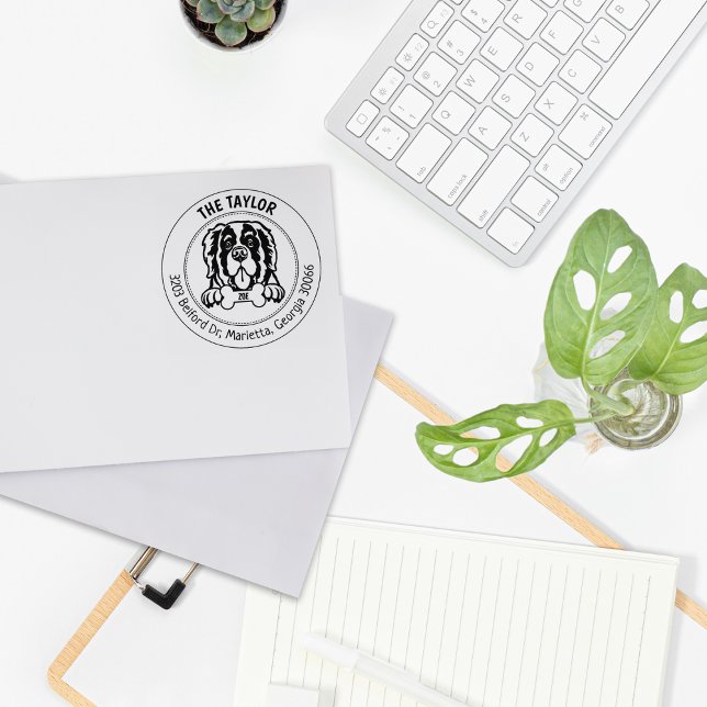 Tampons Encreurs Saint Bernard Dog Retour Adresse Famille (Créateur téléchargé)