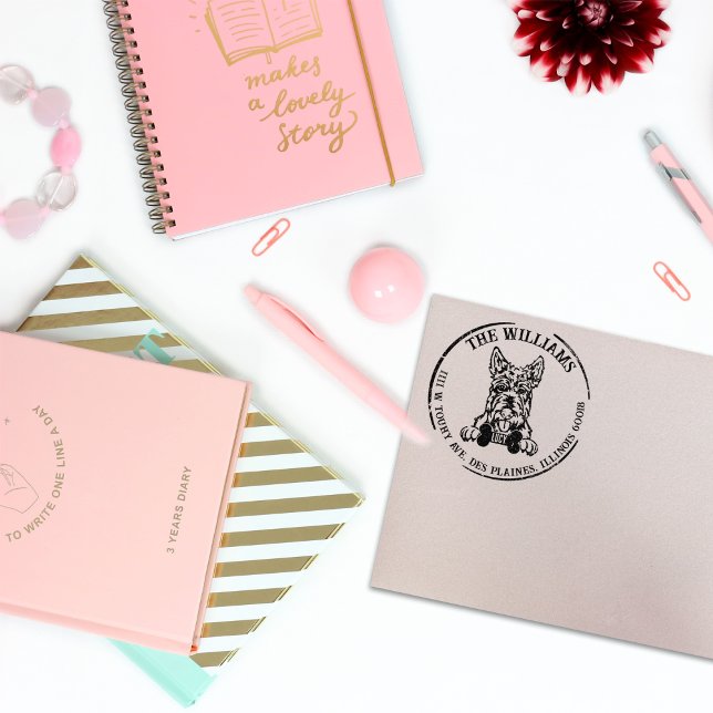 Tampons Encreurs Scottish Terrier Dog Family Adresse de retour (Créateur téléchargé)