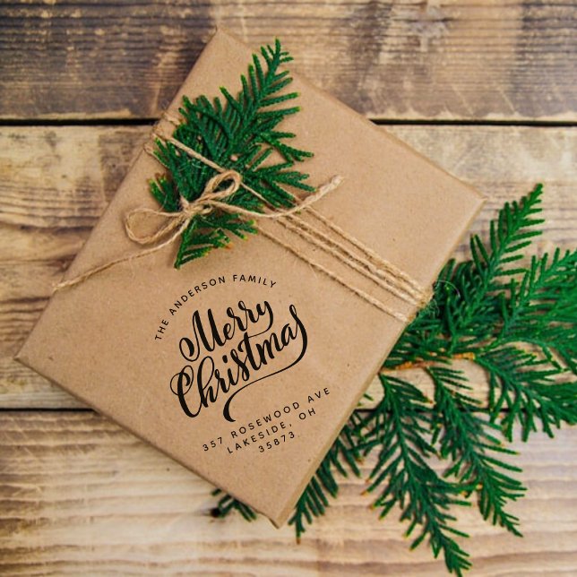 Tampons Encreurs Script Calligraphie Joyeux Noël Adresse de retour (Créateur téléchargé)