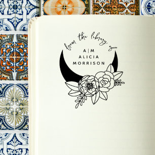 Tampons Encreurs Script de lune de fleurs vintage Livre de biblioth