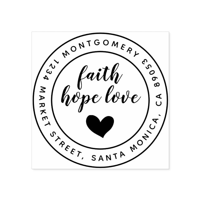 Tampons Encreurs Script Faith Hope Love Round Nom et adresse de ret (Impression)