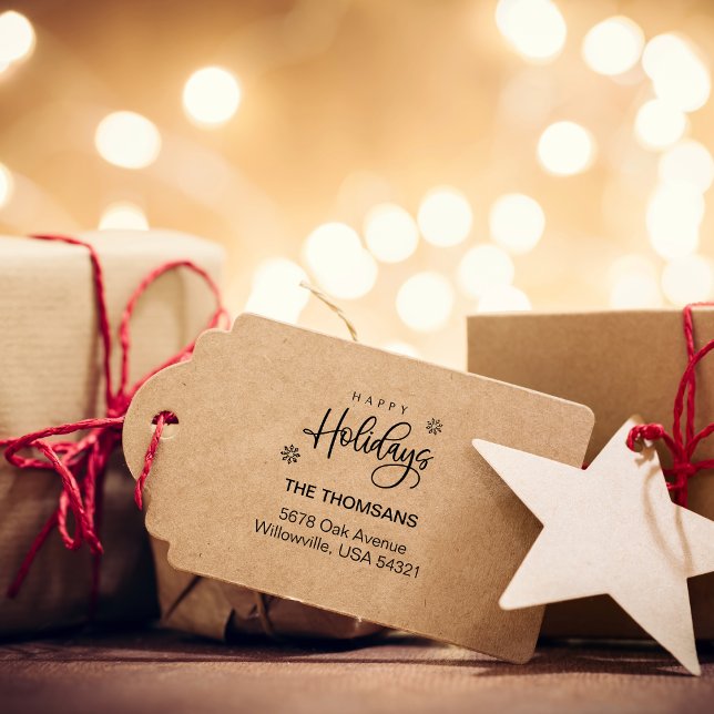 Tampons Encreurs Script Happy Holidays Family Return Adresse (Script Happy Holidays Family Return Address Rubber Stamp)