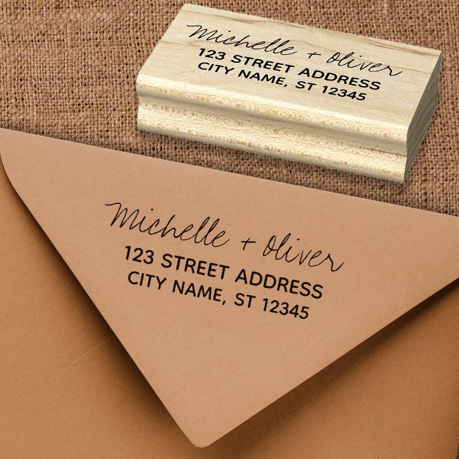 Tampons Encreurs Script moderne Nom personnalisé Mariage Adresse de (Créateur téléchargé)