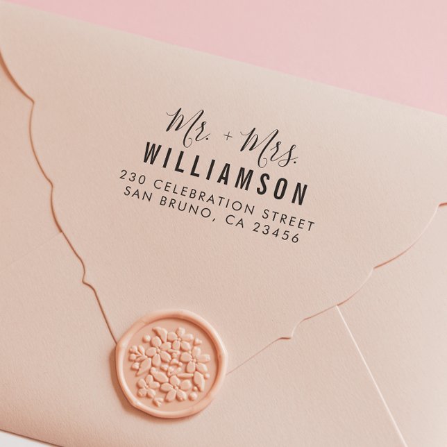 Tampons Encreurs Script moderne Personnalisé Noms de mariage Adress (Rubber Stamp Mock-up)