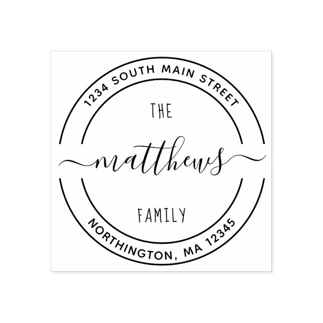 Tampons Encreurs Script Nom de famille 8 Round Adresse de retour pe (Impression)